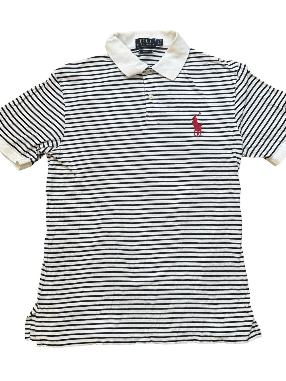 Polo Ralph Lauren Women’s Navy Striped Pro Fit Polo Shirt Big Red Pony - White M - Picture 5 of 7